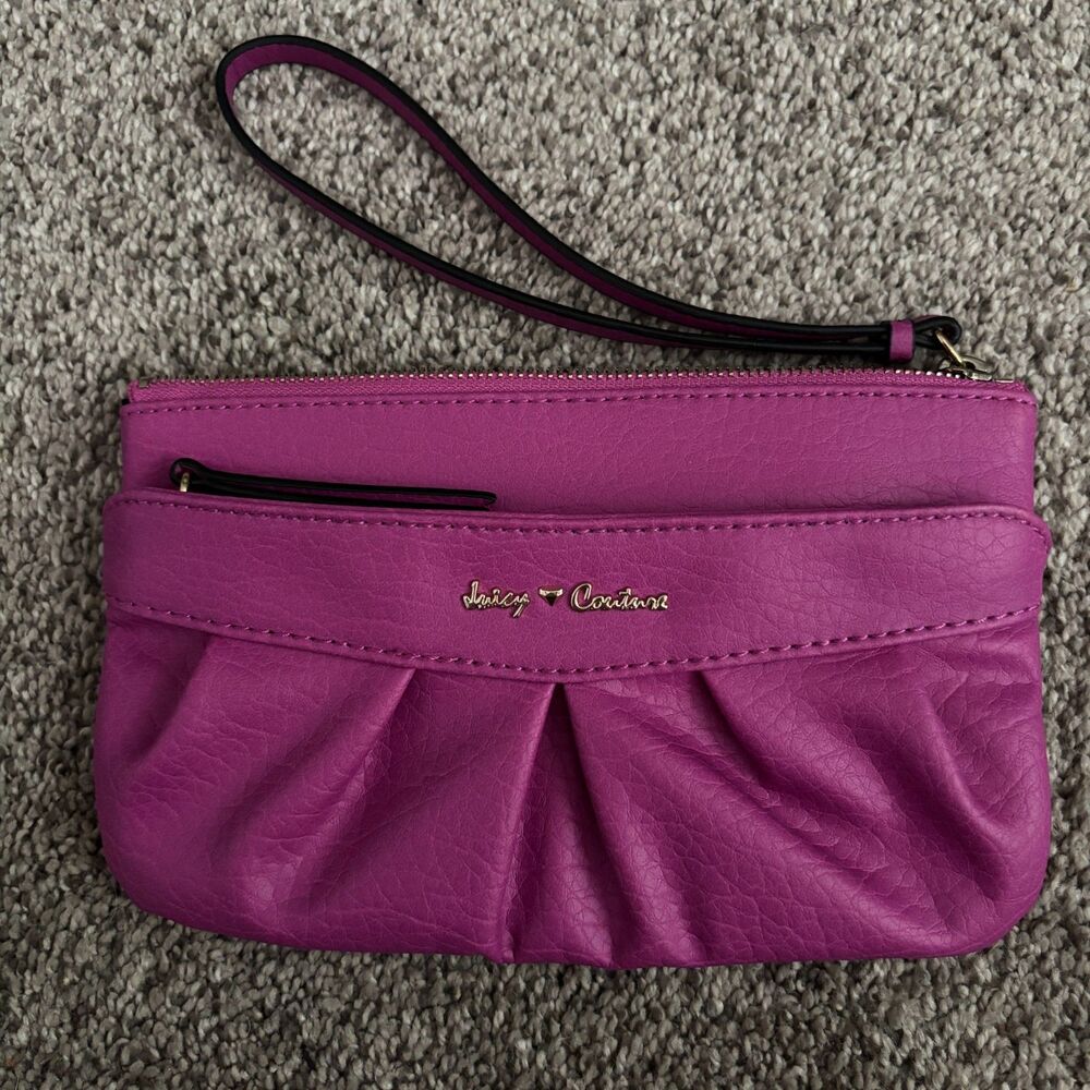 Juicy Couture Pink Wristlet Clutch Wallet Pouch Faux Leather Zip Organizer